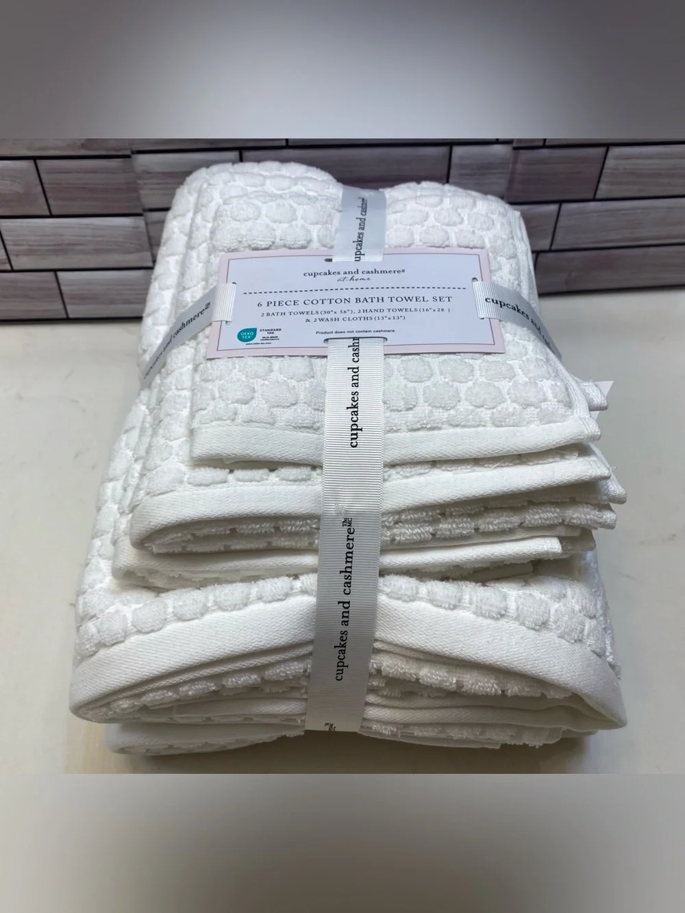 Cupcakes and Cashmere ❤️Polka dot (6) cotton Bath Towel Set White NWT